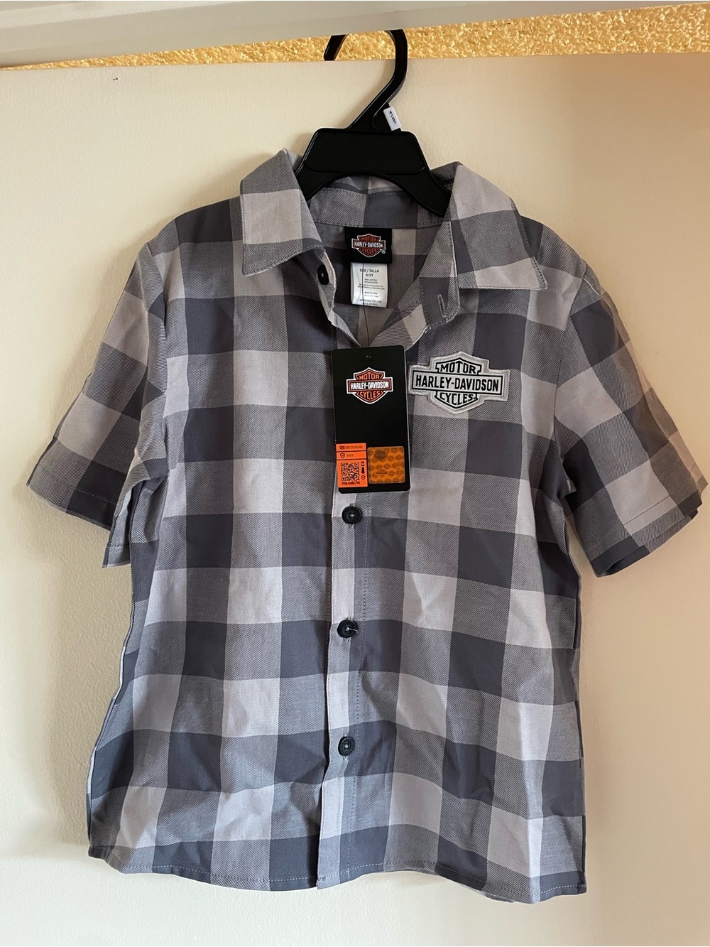 Harley-Davidson Boys Gray Plaid Short-Sleeve Button Shirt